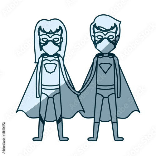 Blue Shading Silhouette Of Faceless Duo Of Superheroes United Of