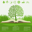 Ecology info graphics modern design, green tree and opened book