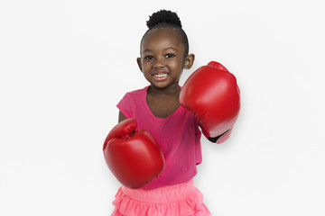 Wall Mural - Little Girl Smiling Happiness Boxing Sport Activity