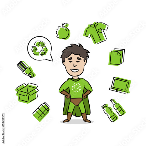 Superhero With Recycle Sign Vector Illustration Recycling Creative Concept With Cartoon Character And Dustbin Buy This Stock Vector And Explore Similar Vectors At Adobe Stock Adobe Stock