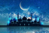 Fototapeta  - Ramadan Kareem season greeting with mosque and shiny star night