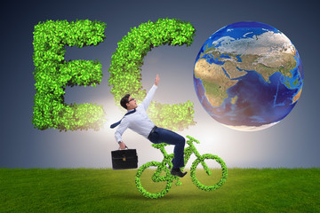 Green bycycle in environmentally friendly transportation concept