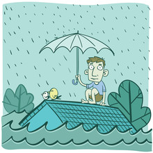 Cartoon Illustration Of Heavy Flood.
