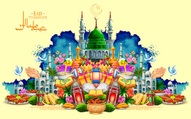 Eid Mubarak Happy Eid background for Islam religious festival on holy month of Ramazan