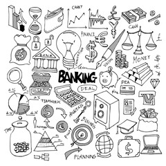 Wall Mural - Banking Doodle Icon vector set eps10