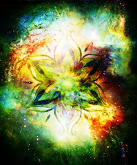 Poster - Ornamental mandala in cosmic space, Heart Chakra.