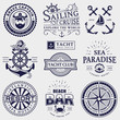Sea and nautical logos isolated on white background.