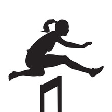 Woman Jumping And Running Over Hurdles, Hurdle Race, Vector Silhouette