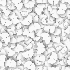 Wall Mural - Ginkgo biloba tree leaves as a white texture concept. 3D vector illustration monochrome relict ginkgo tree leaf seamless pattern. Modern light color wallpaper, background, backdrop or design element.