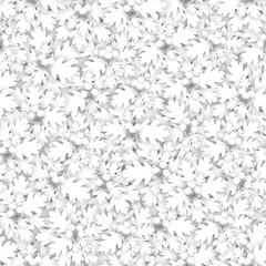 Wall Mural - Oak leaves rosettes with acorns as a white texture. 3D vector illustration monochrome oak plant seamless pattern. Modern light color wallpaper, background, backdrop or design element.
