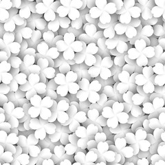 Wall Mural - Four-leaf clover as a white texture concept. 3D vector illustration monochrome clover grass plant seamless pattern. Modern light color wallpaper, background, backdrop or design element.