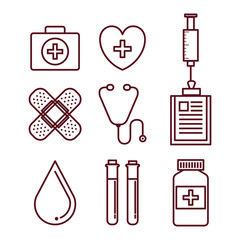 Sticker - Set of hand drawn healthcare related objects over white background vector illustration