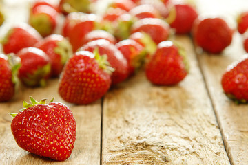 Wall Mural - Strawberries on wooden table