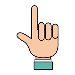 Sticker - color sketch silhouette hand pointing up with one finger with shirt sleeve vector illustration