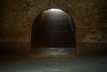 Arched passage with stairs in the fortress. Fragment of the fortification of the nineteenth century The Kiev Fortress