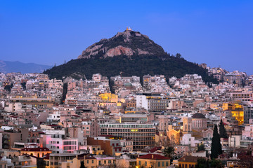 Fototapete - Aerial View of Athens and Mount Lycabettus from Areopagus Hill, Athens, Greece