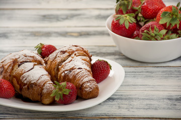 Wall Mural - Croissant with strawberries