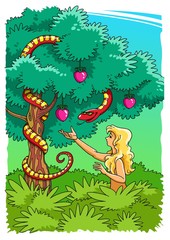 Wall Mural - The Serpent tempts Eve to eat the Forbidden Fruit from the Tree of Knowledge of good and evil