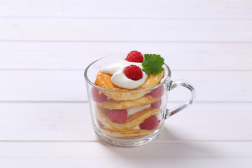 Poster - american pancakes with yogurt and raspberries