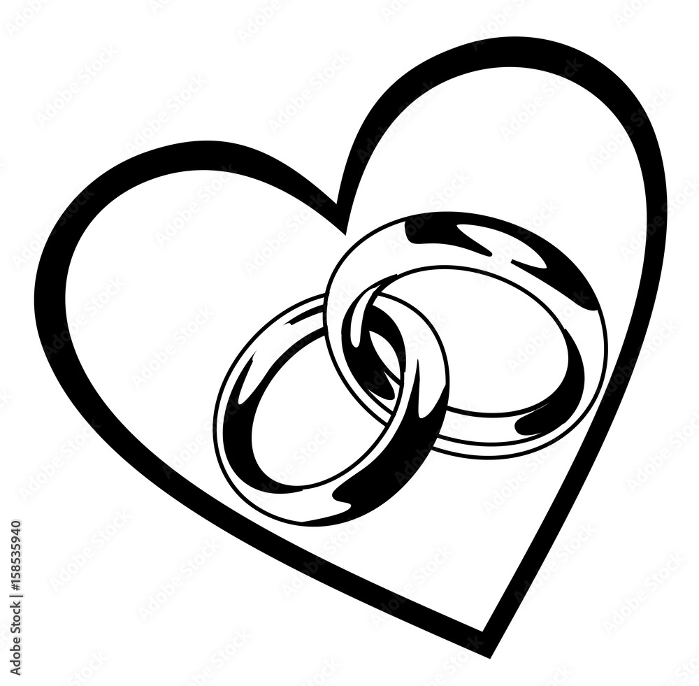 wedding ring in heart vector illustration isolated on white background ...