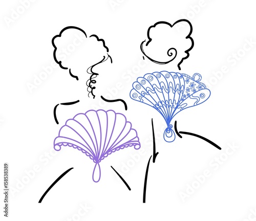 Vector Portrait Silhouette Of Women With Classy Fan In Vintage