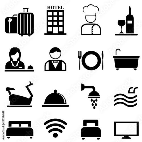 Fotomural Hotel, resort and hospitality icon set