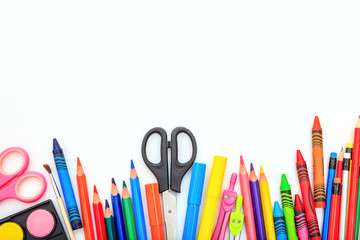 Wall Mural - School supplies on white background