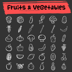 fruit and vegetable doodle icon set