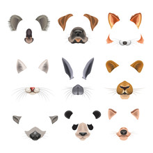 Video Chat Effects Animal Faces Flat Icons Templates Of Dog, Rabbit, Cat