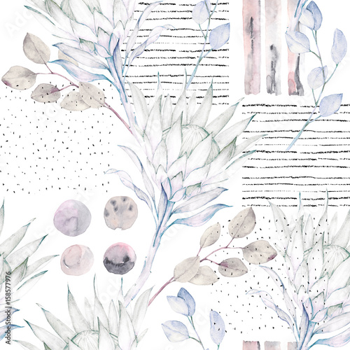 Floral seamless pattern. Abstract watercolor illustration. Grunge background