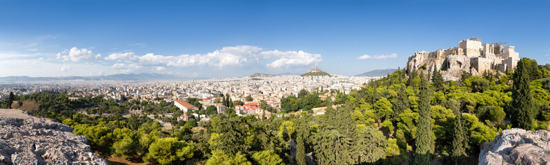 Fototapete - Athen Panorama mit Blick auf Akropolis und Lykabettus Hügel