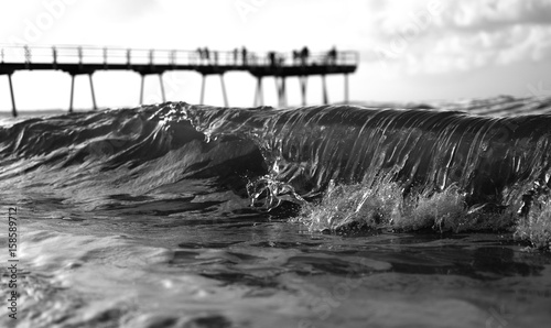 Zdjęcie XXL fala krawędzi na plaży, molo w tle. hervey bay - australia