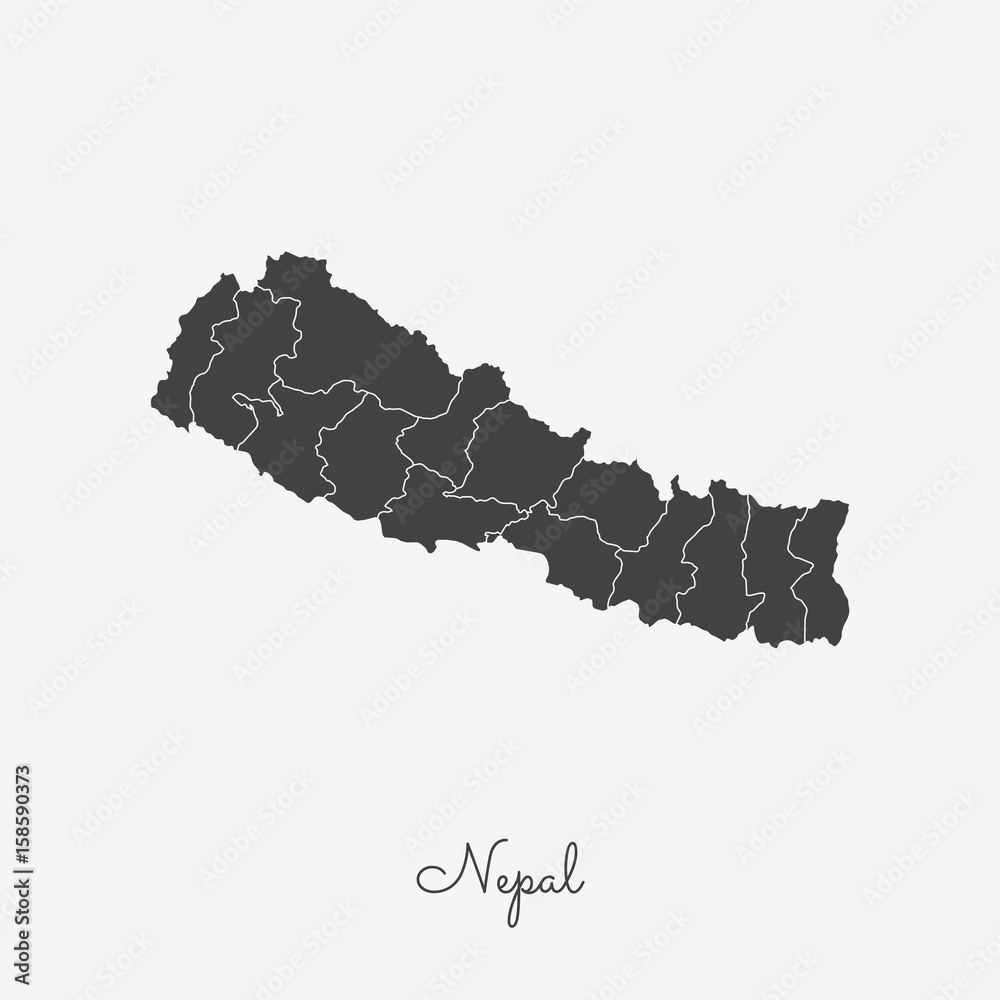 Nepal region map: grey outline on white background. Detailed map of ...