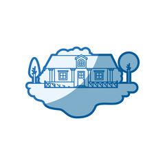 Sticker - blue shading silhouette scene of outdoor landscape and country house with railing vector illustration