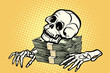 skeleton skull dollar money, wealth and greed