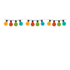 Poster - white background with colorful festoons bulb lights vector illustration