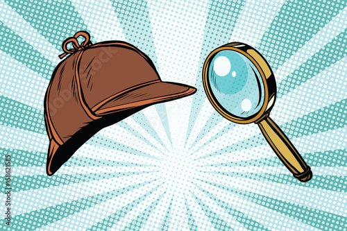 Detective hat and magnifying glass Poster Mural XXL