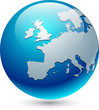 Europe silhouette on blue globe.
