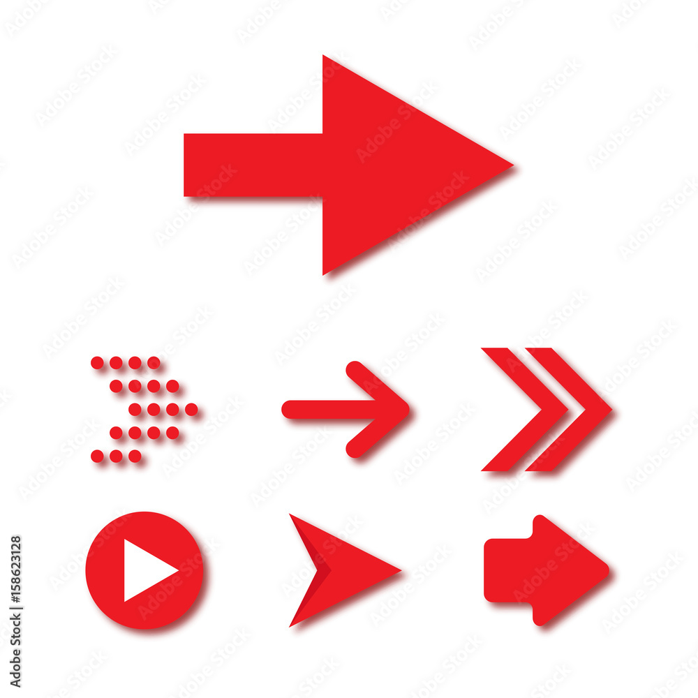 Arrow vector 3d button icon set red color on white background. Isolated ...