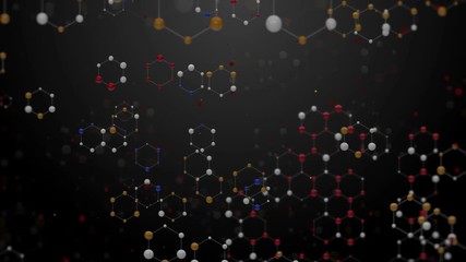 Poster - camera flying through 3d render of abstract atom arrays. science chemical background. atom connectio