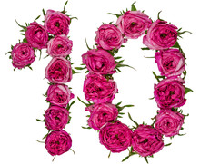Arabic Numeral 10, Ten, From Red Flowers Of Rose, Isolated On White Background