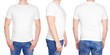 T-shirt design - young man in blank white tshirt front, from side and rear isolated