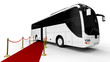 Red carpet Bus  / 3D render image representing an luxury bus at the end of a red carpet 