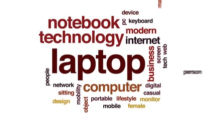 Poster - Laptop animated word cloud, text design animation.