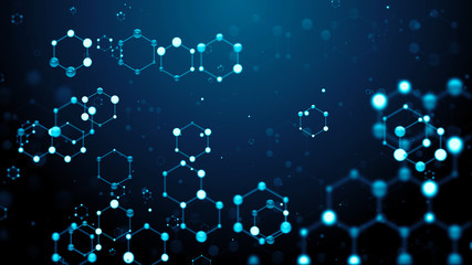 Poster - 3d render of abstract atom array. Science chemical background. Atom connection concept. Crystal cell.
