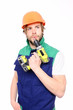 © be free - Laborer with cordless drill in hand and thoughtful face expression
