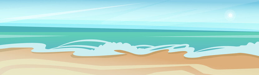 Sea Shore Sand Beach Summer Vacation Blue Sky Flat Vector illustration