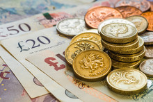 British Coins Stack On Black, Pound Sterling
