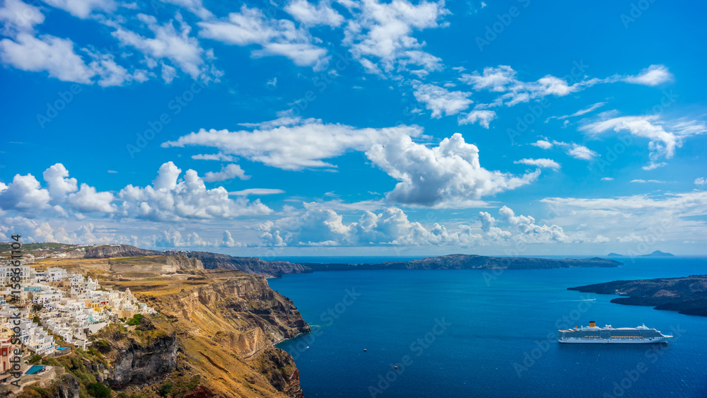 Landscape Santorini Island, Fira, Cyclades, Greece - obrazy, fototapety, plakaty 