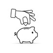 © tatianasun - Hand put heart into piggy bank Vector icon, outline illustration.